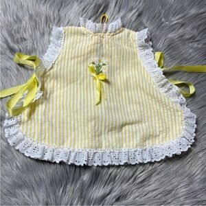 Vintage Toddler Girls Sears Yellow White Lace Ruffle Striped Apron Top